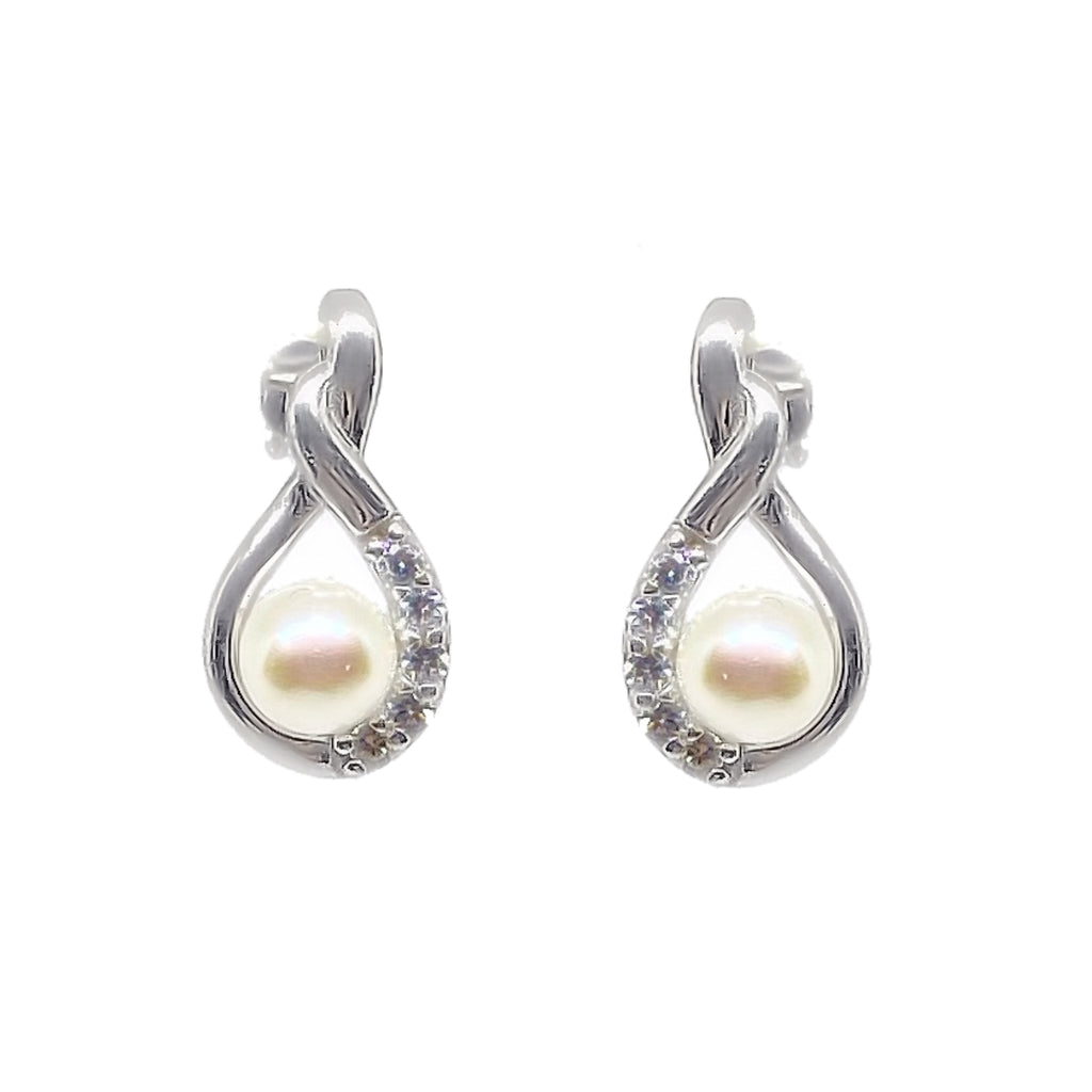 Pearl & CZ Crystal<BR/>Drop Earrings