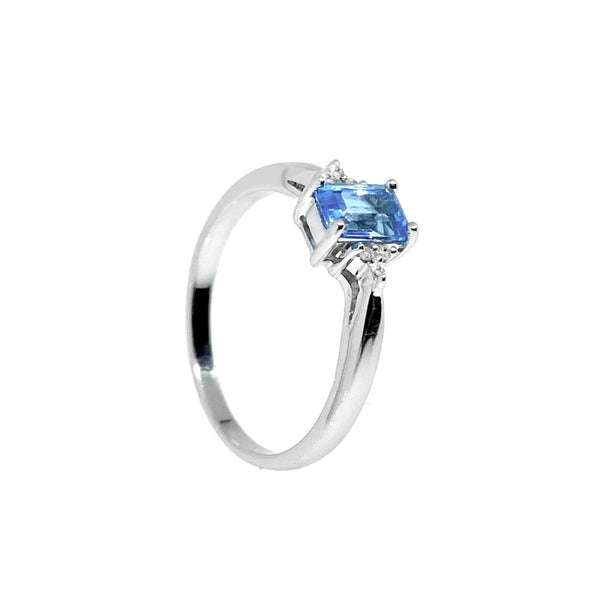Emerald Cut Blue Topaz & Diamond <br>White Gold Ring