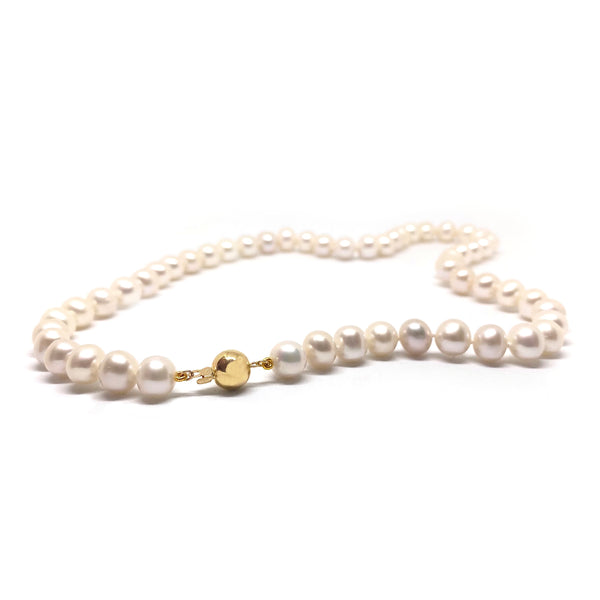 White Pearl<BR/>Yellow Gold Necklace
