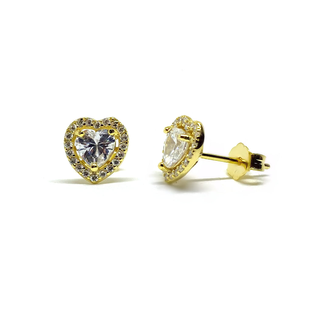 Cubic Zirconium Heart <BR/>Gold  Earrings
