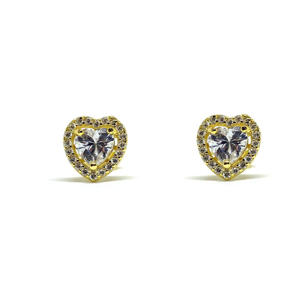 Cubic Zirconium Heart <BR/>Gold  Earrings