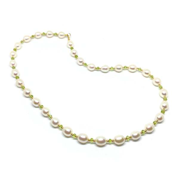 Pearl & Peridot<BR/>Yellow Gold Necklace