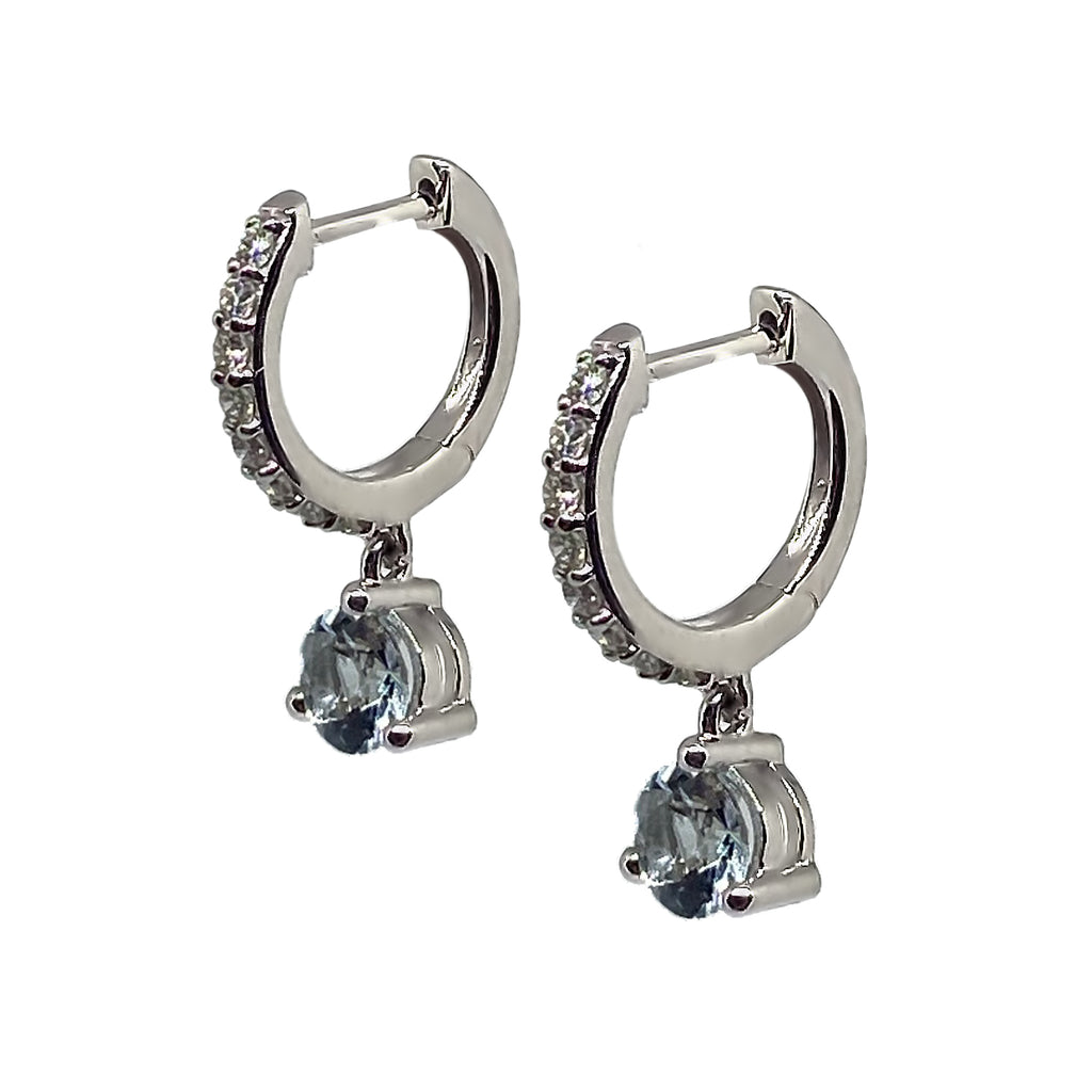 Aquamarine and Diamond<BR/>White Gold Earrings